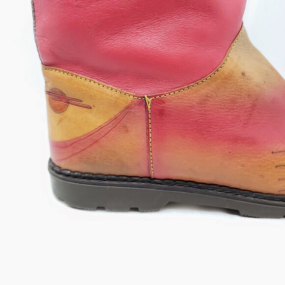 Vintage Leather Foldover Boots Pink Brown Tropical Beach  OOAK England Sz UK 6 - Picture 9 of 16